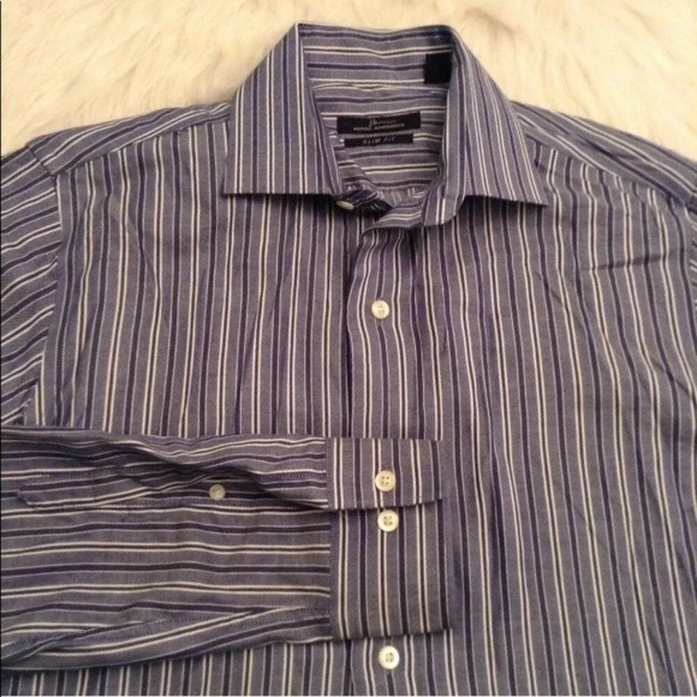Mens Button Up Size 14 1/2 Blue Stripe Slim Fit Long‎ Sleeve Marc Anthony (BL)